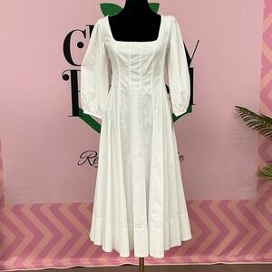 STAUD White Square-Neck Midi Dress